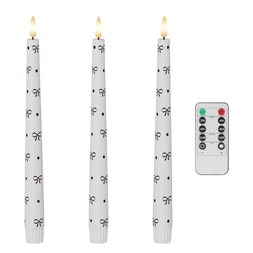 AFINETH Flameless Taper Candles with Black Bows, 9.6”Real Wax Flameless Taper Candles with Remote & Timer, 3 Pack Battery Operated Led Candles for Party Home Decor | Amazon (US)