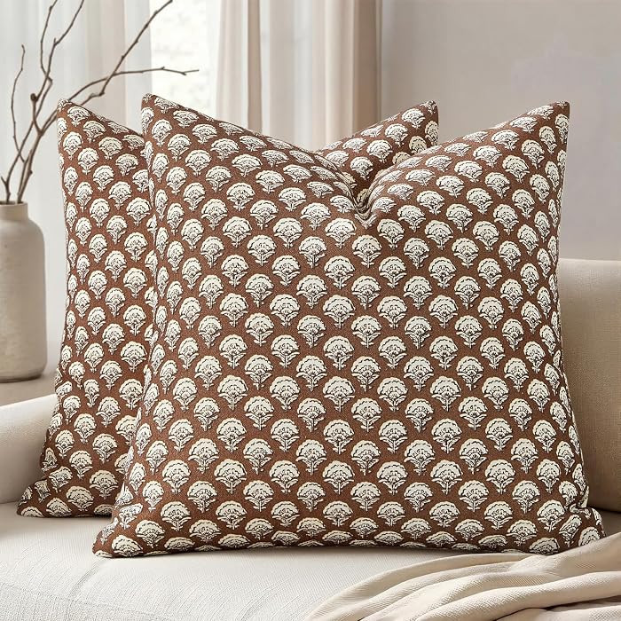 MIULEE Set of 2 Decorative Floral Throw Pillow Covers Neutral Vintage Fall Block Print Boho Farmh... | Amazon (US)