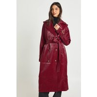 boohoo Women's Croc Faux Leather Trench Coat in Red | Size: 4 | Faux Leather/Plastic | boohoo (US & Canada)