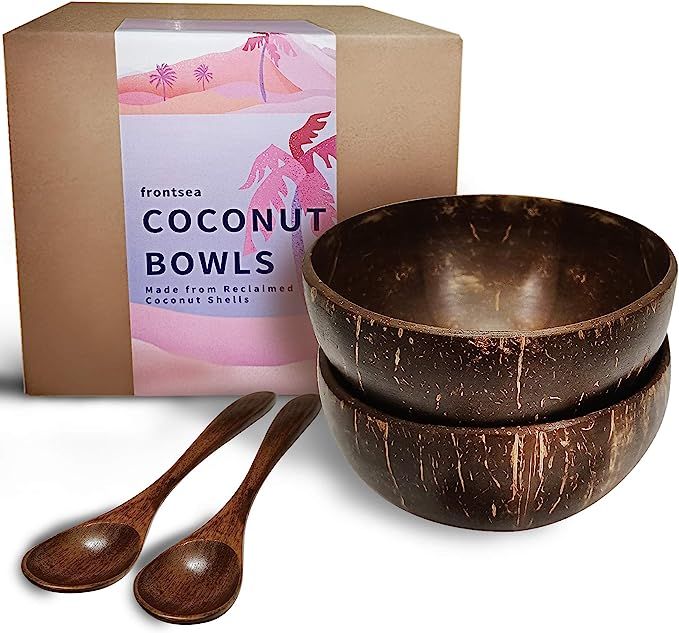 Coconut Bowls and Spoon Sets Natural Vegan Organic Salad Smoothie Breakfast Healthy Green or Acai... | Amazon (US)