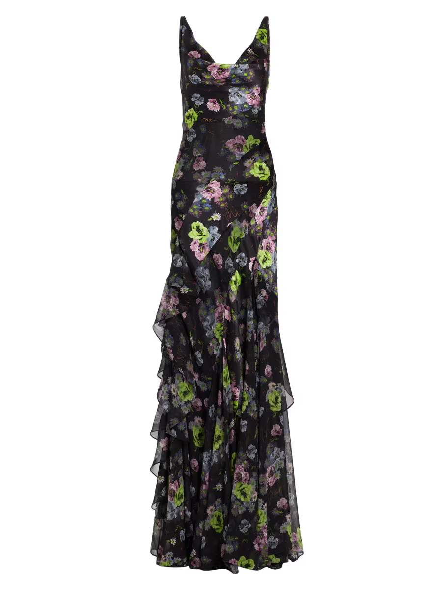 Cinq à Sept Isla Ruffled Floral Silk Gown | Saks Fifth Avenue