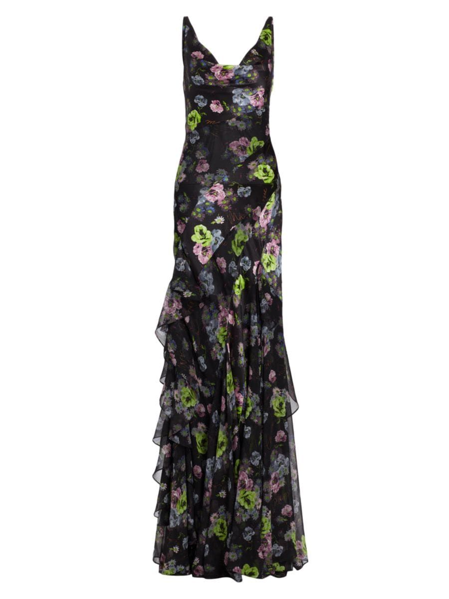 Cinq à Sept Isla Ruffled Floral Silk Gown | Saks Fifth Avenue