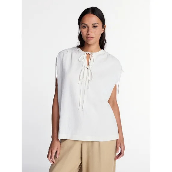 Time and Tru Women's Sleeveless Linen Tunic Top, Sizes XS-XXXL | Walmart (US)