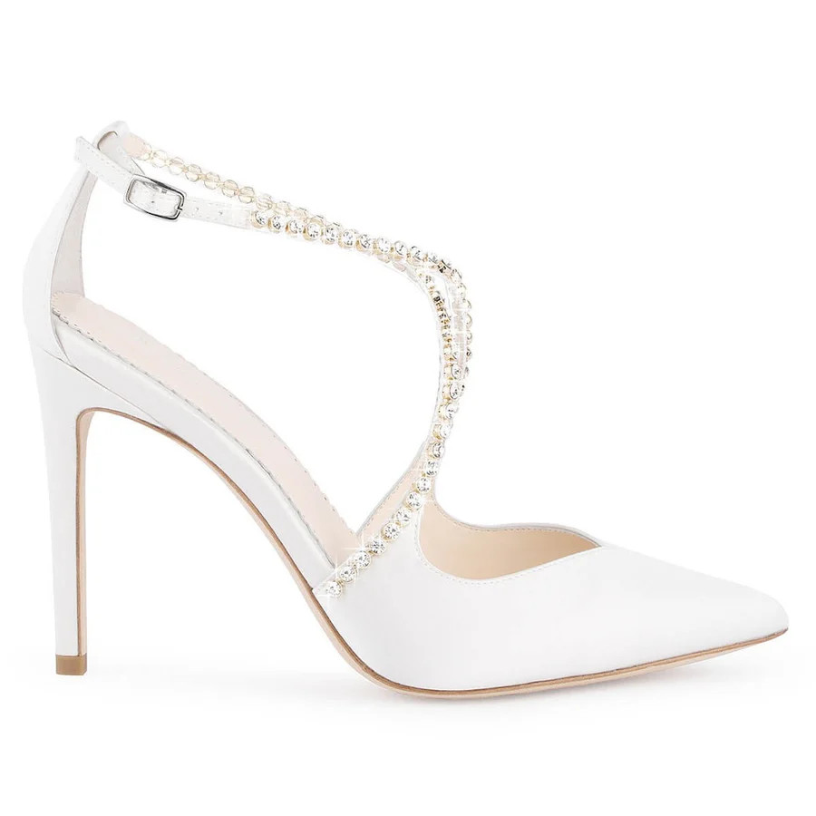 Ivory Criss Cross Crystal Strap Heels | Bella Belle Shoes