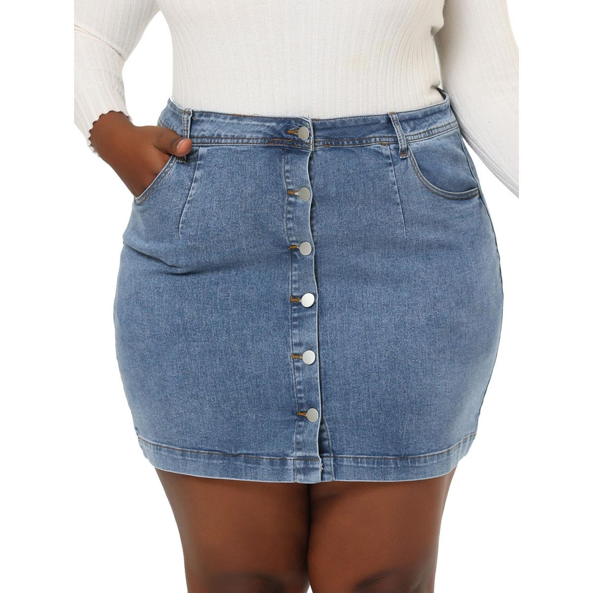 Agnes Orinda Women's Plus Size Denim Button Side Pocket Casual Jean A-Line Mini Skirt | Target