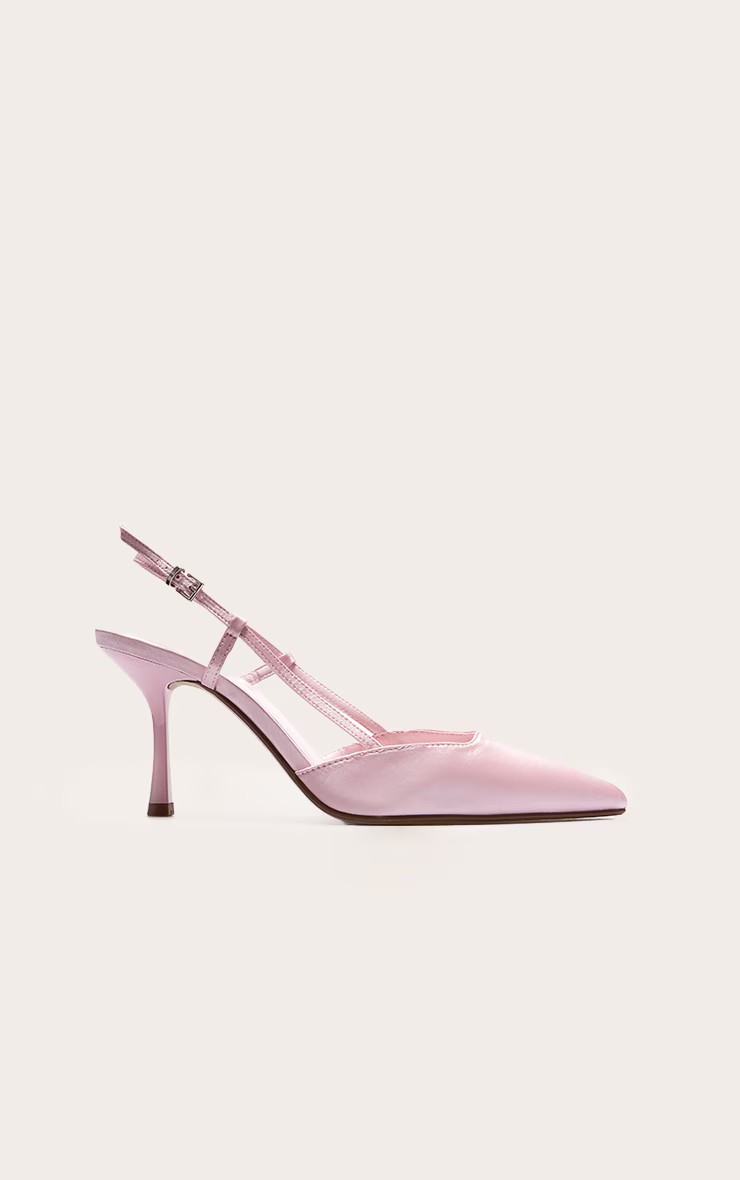 Wide Fit Baby Pink Satin Point Toe High Stiletto Court Heels | PrettyLittleThing UK
