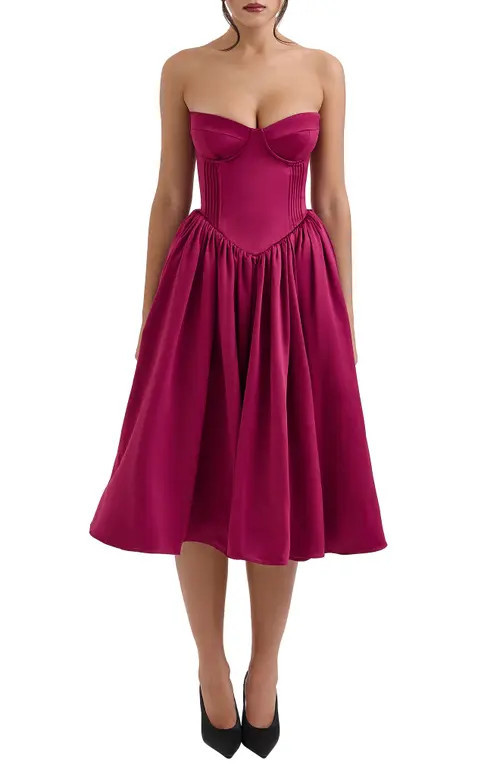 HOUSE OF CB Coco Strapless Corset Midi Dress in Beet Red at Nordstrom, Size X-Large A | Nordstrom