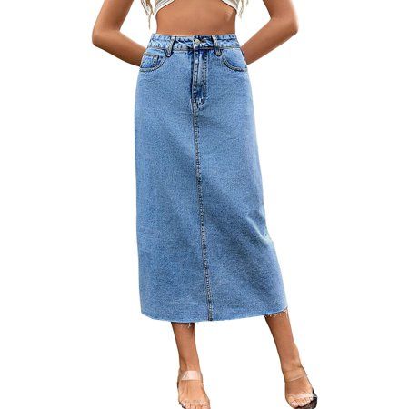 DabuLiu Women High Waisted Long Denim Pencil Skirt Jean Maxi Skirt A Line Skirt | Walmart (US)