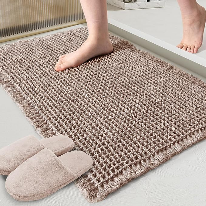 ZALL Tan Waffle Bath Mat,Super Absorbent Non Slip Bathroom Rug,Brown 18x30inch,Machine Washable U... | Amazon (US)