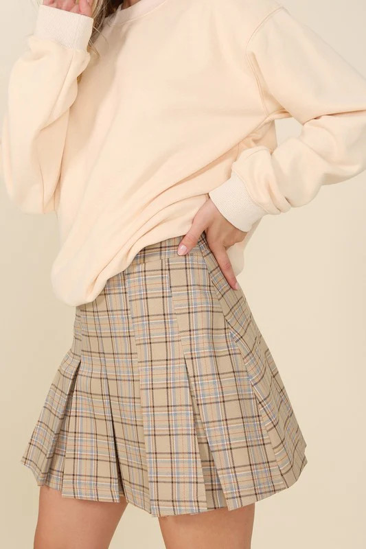 Plaid Pleated Mini Skirt Beige check / L | Casual Chic Boutique