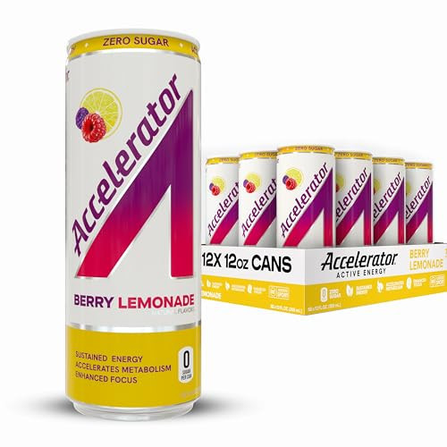 Accelerator Active Energy Drink Sugar Free Zero Carbs, Berry Lemonade 12oz can(12 pack) Enhanced Focus & Sustained Energy from 100% Natural Caffeine (200mg), Ashwagandha, Coq10 & Green Tea Extract | Amazon (US)