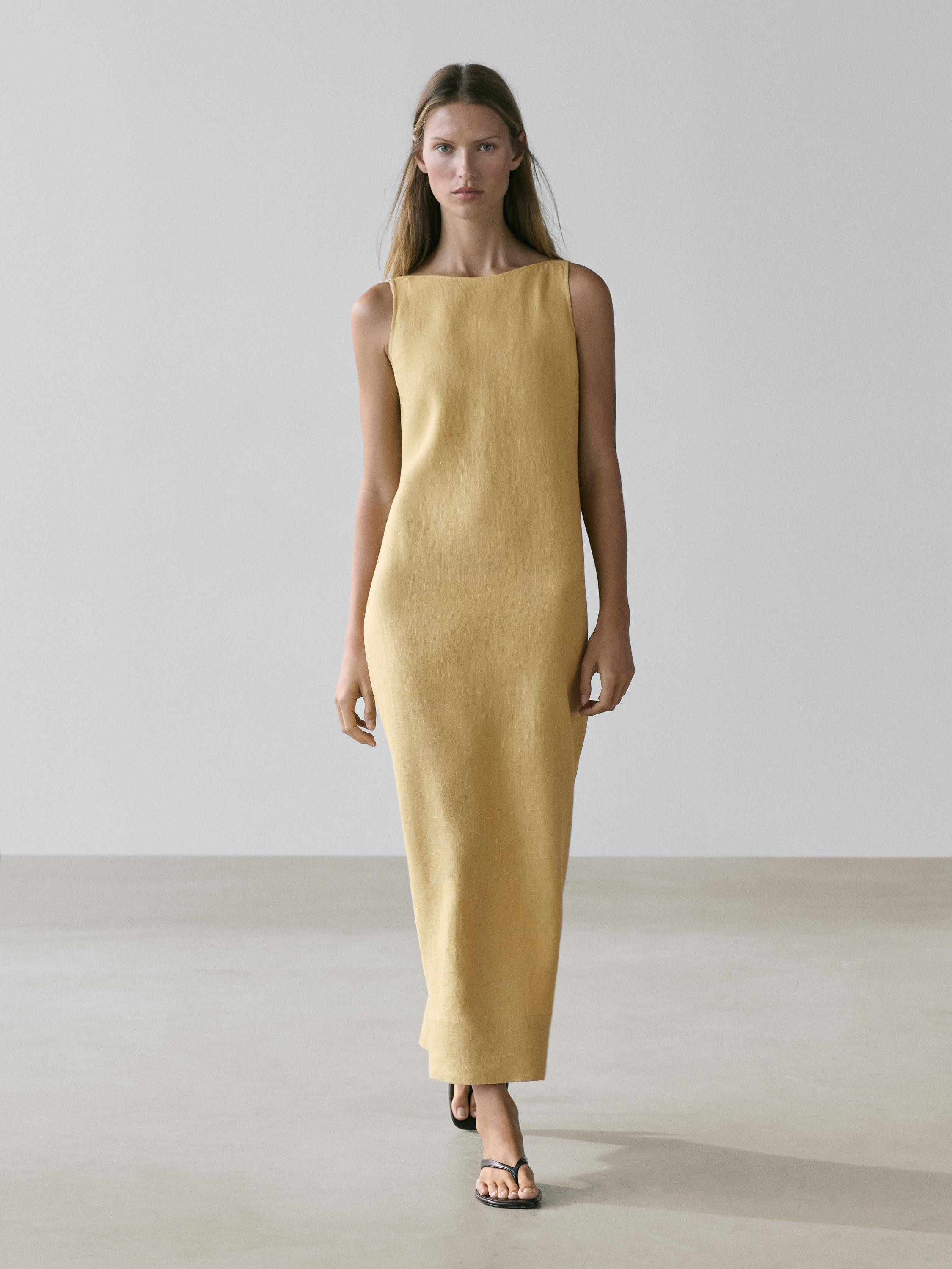 Linen halter midi dress | Massimo Dutti US
