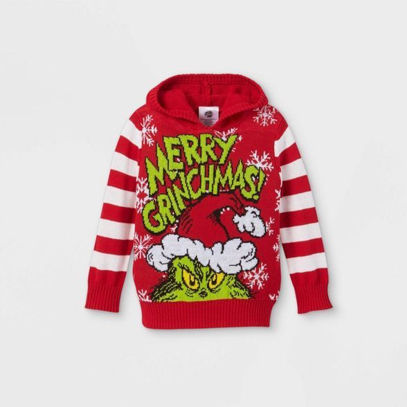 Toddler Boys' The Grinch 'Merry Grinchmas' Hooded Sweater - Red | Target