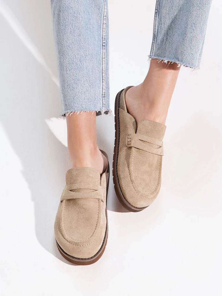 Dune London Light Brown Goldens Suede Mules | Next US