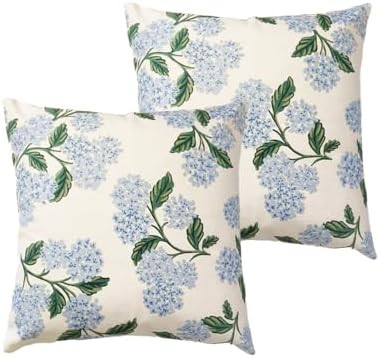 Btyrle Blue Hydrangea Flower Throw Pillow Covers 18x18 Inch Set of 2 Decorative Farmhouse Cotton ... | Amazon (US)