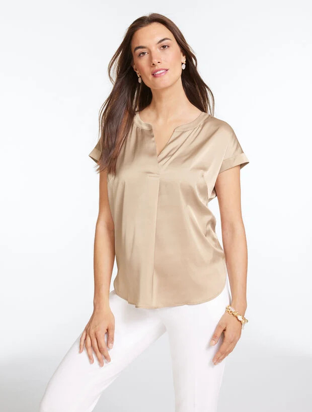 Soft Satin Charmeuse Split Neck Top | Talbots