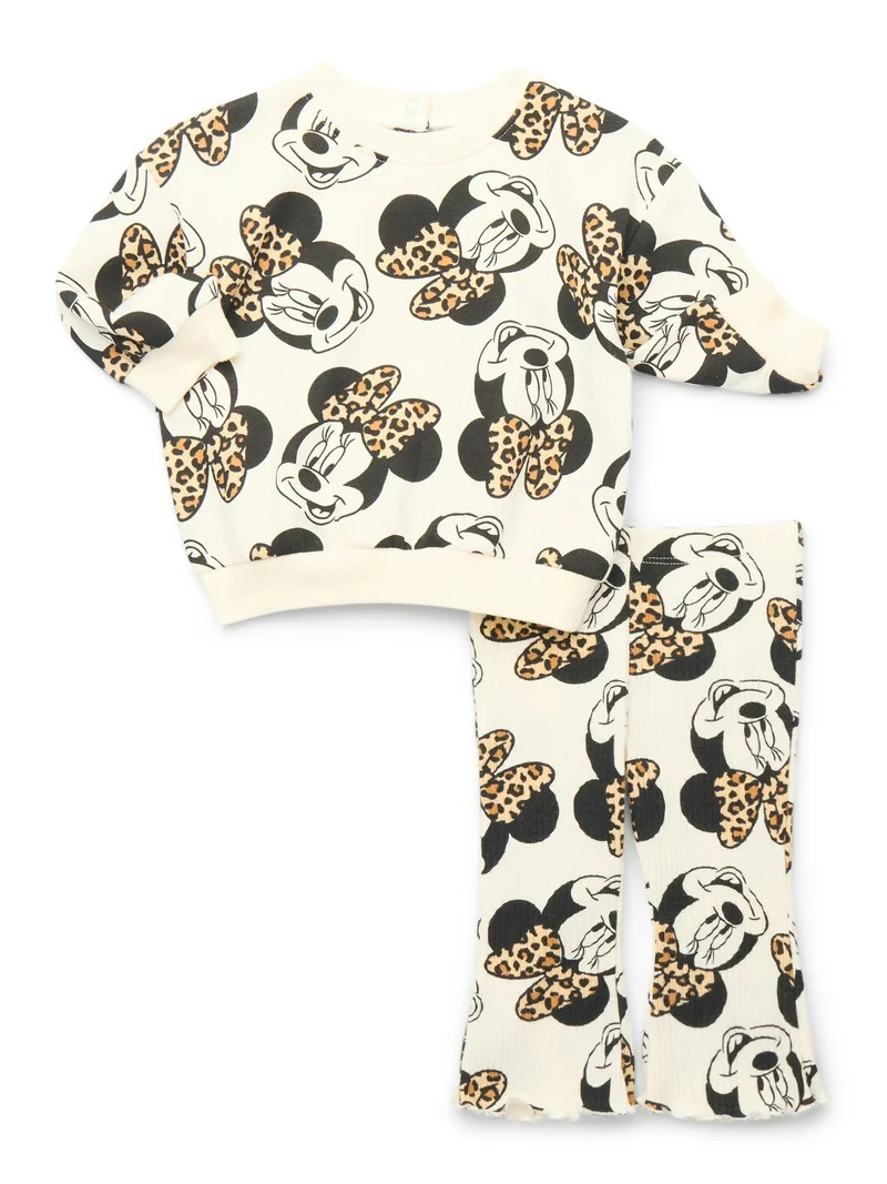 Minnie Mouse Baby Girls Print Sweatshirt and Flared Leggings, 2-Piece, Sizes 0M-24M | Walmart (US)