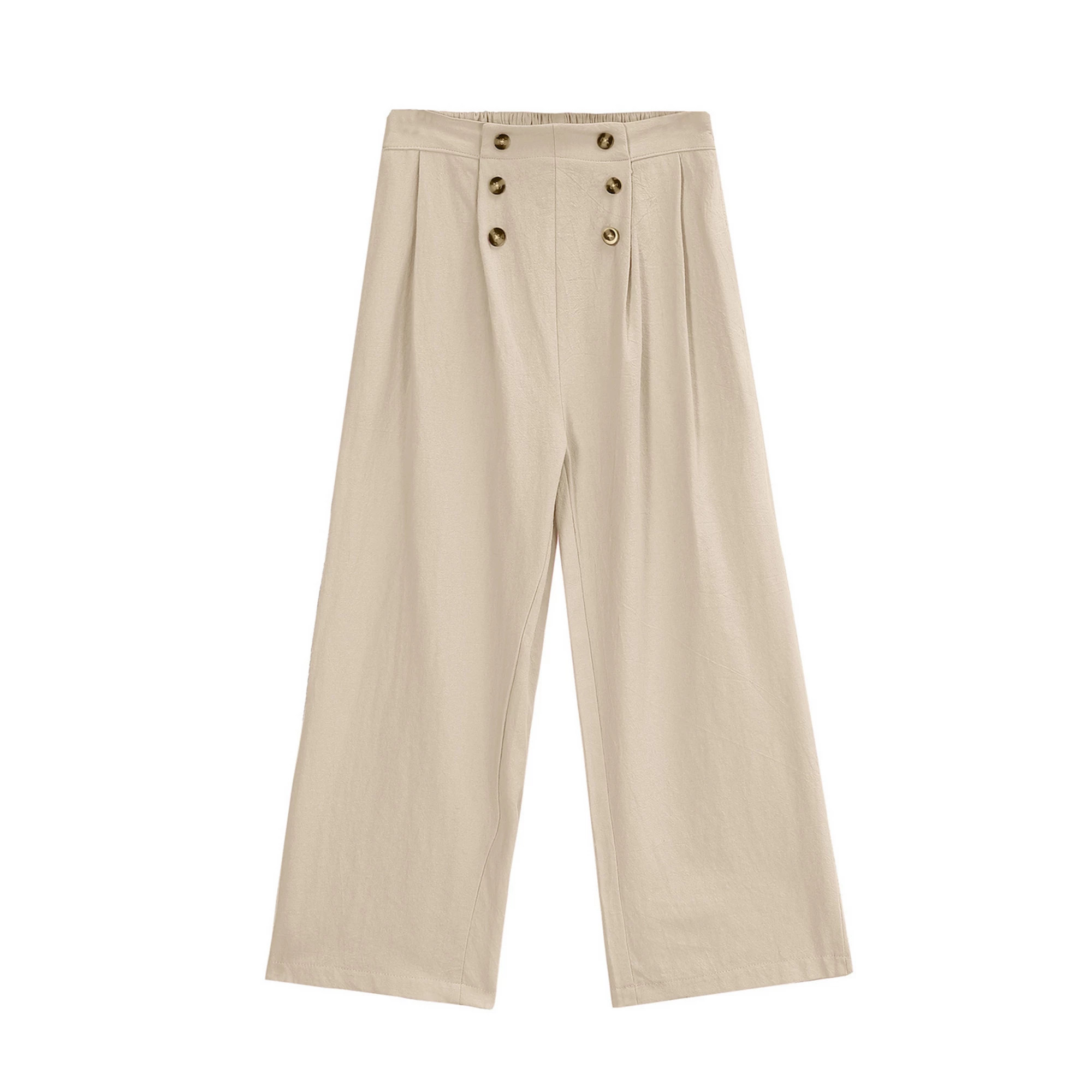 Kids Little Girls Elastic High Waist Button Wide Legs Loose Pants Trousers With Pockets 4-12 Year... | Kohl's