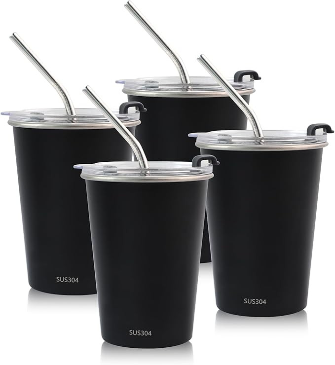 4 Pack Stainless Steel Cups,10 Oz Small Kids Cups With Straws And Lids Spill Proof Toddler Straw ... | Amazon (US)