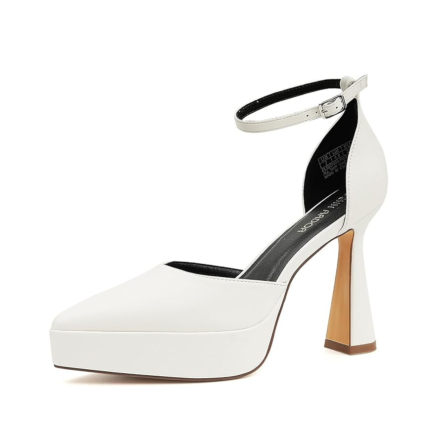 JENN ARDOR Womens High Heels Chunky Block Platform Pumps Pointed Closed Toe Ankle Strap Dressy Sa... | Amazon (US)