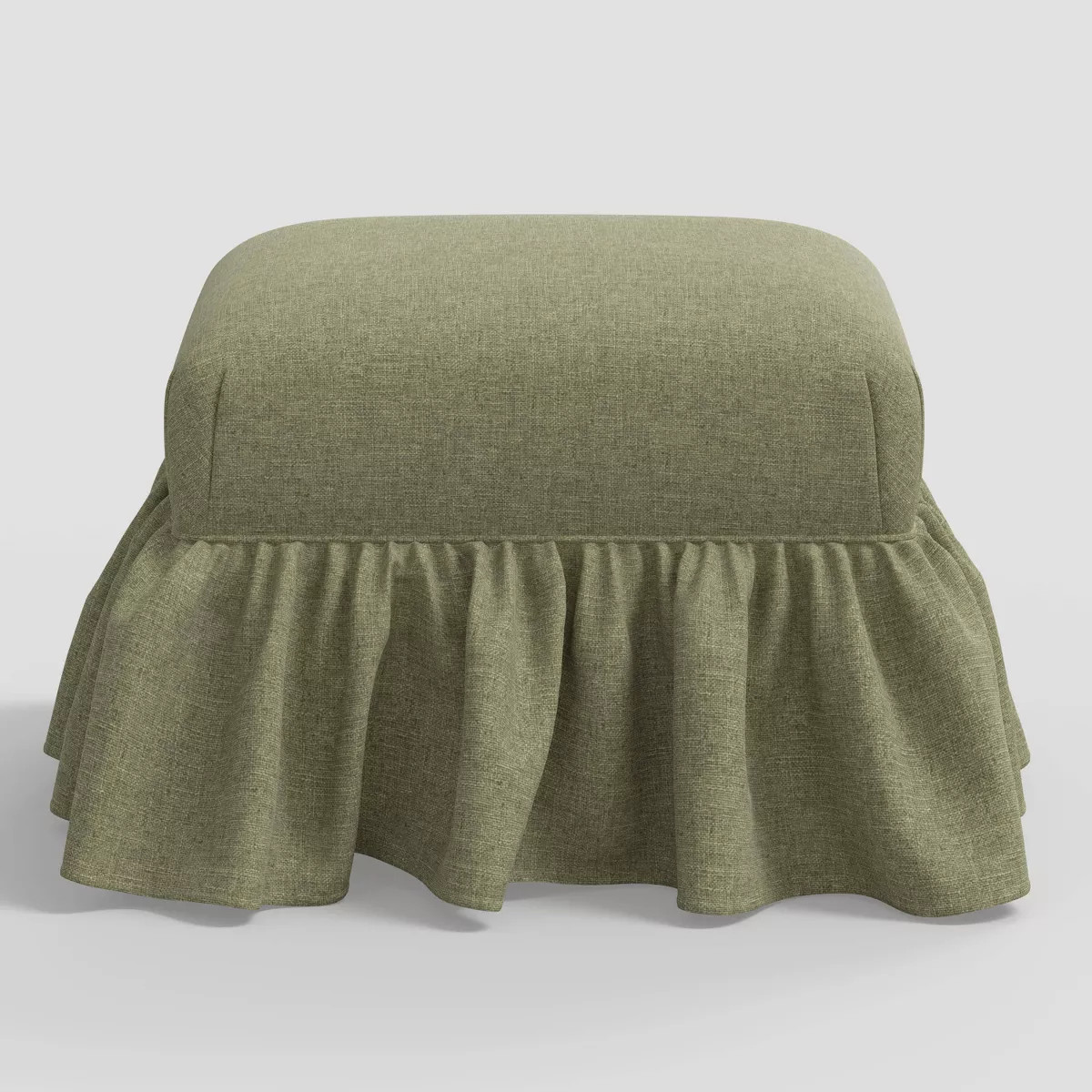 Ruffled Skirt Square Ottoman Textured Linen Laurel | Target