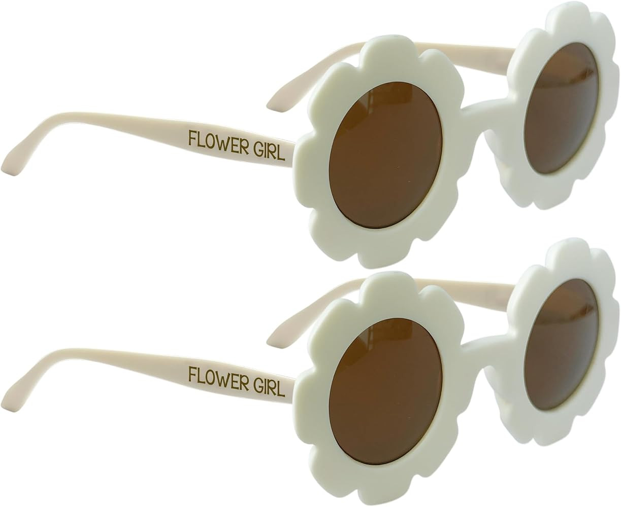 LADY&HOME 2 Pcs Round Flower Sunglasses for Girls Flower Girl Proposal Gift Cute Kids Eyewear for... | Amazon (US)