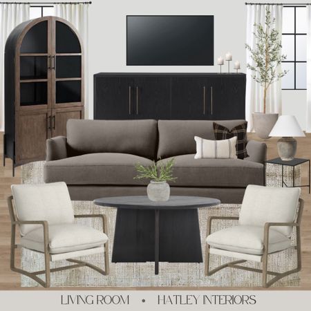 living room mood board inspo //

mood living room, neutral living room, gray sofa, beige accent chairs, black coffee table, arch cabinet, arch bookcase, black media console, potted faux tree, home decor 

#LTKhome #LTKFind #LTKunder100