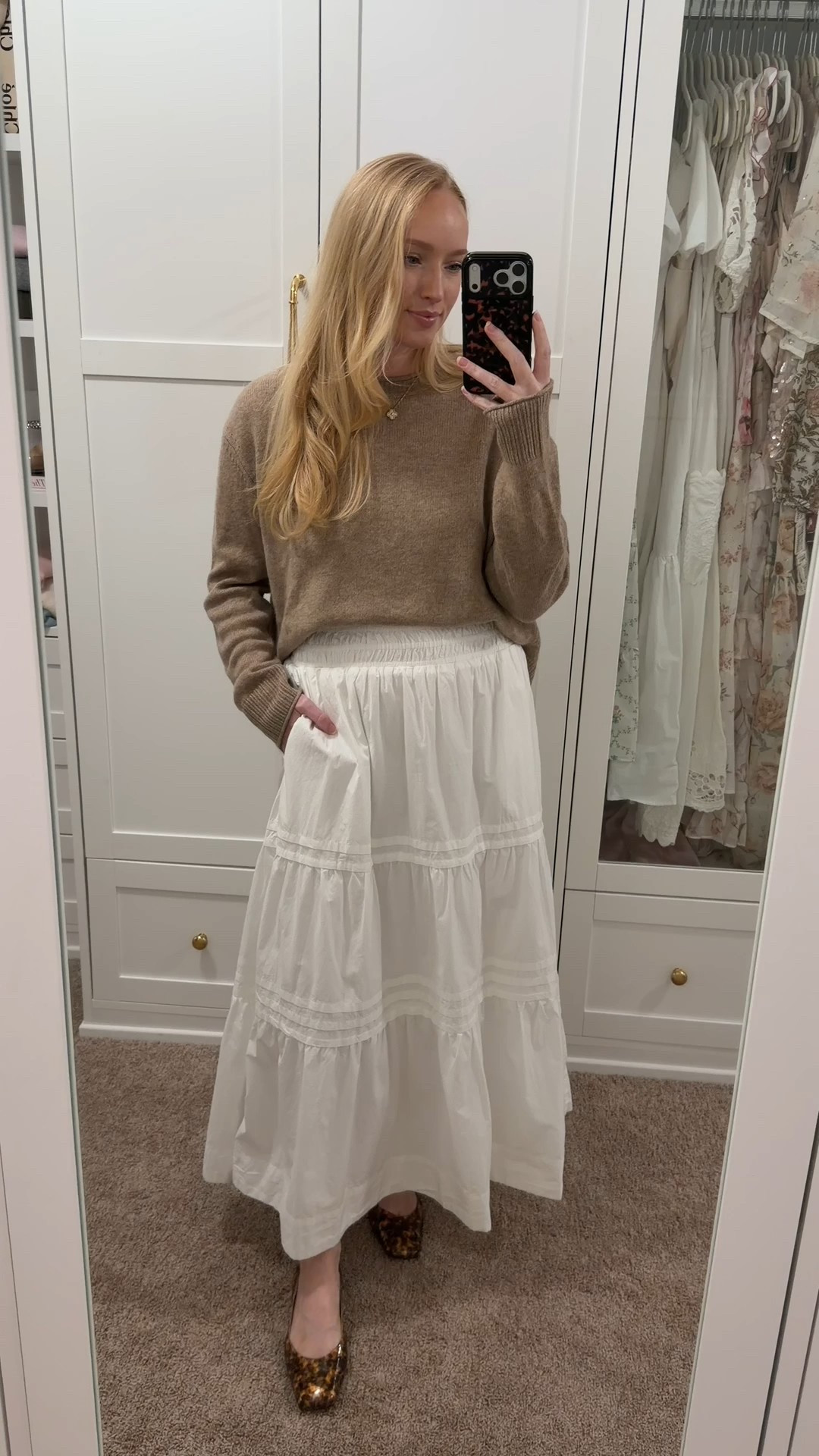 Work from home outfit of the day! I was tired of wearing pants this week so I threw on this cotton maxi skirt that I wore a ton this year during pregnancy - it’s very bump friendly! Wearing a size small with a cashmere sweater 