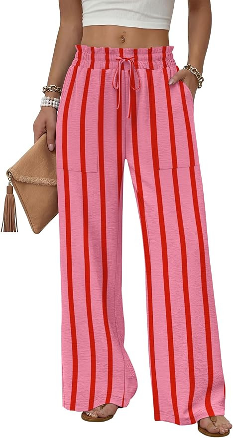 WIHOLL Women's Wide Leg Pants with Pockets Drawstring Loose Trousers Business Work Pants Summer B... | Amazon (US)