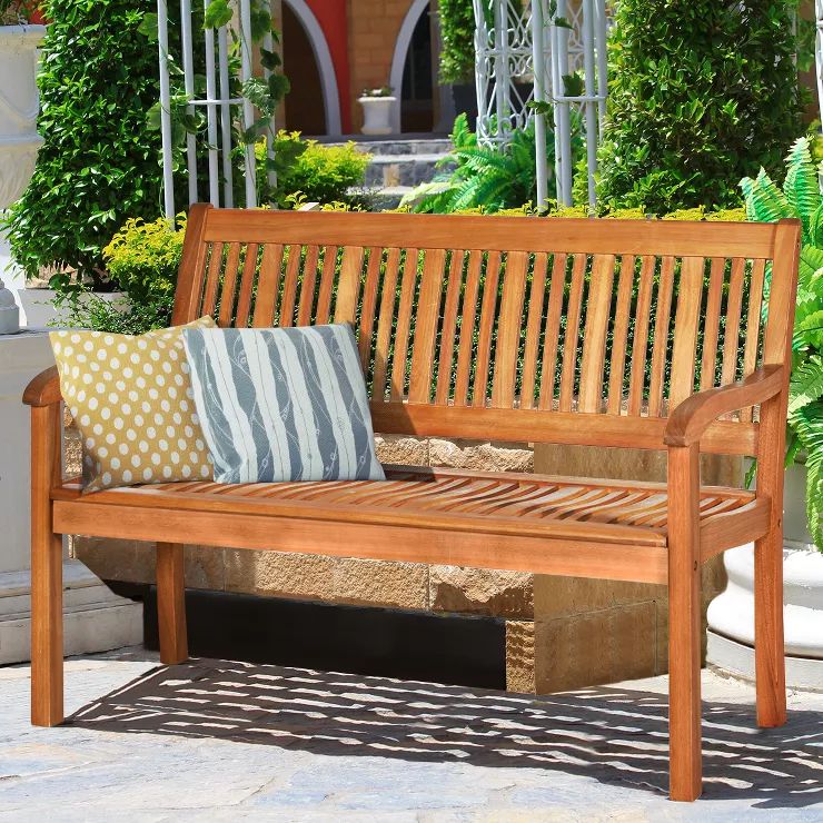 Costway 50'' Two Person Outdoor Garden Bench Loveseat Porch Chair Solid Wood W/Armrest | Target