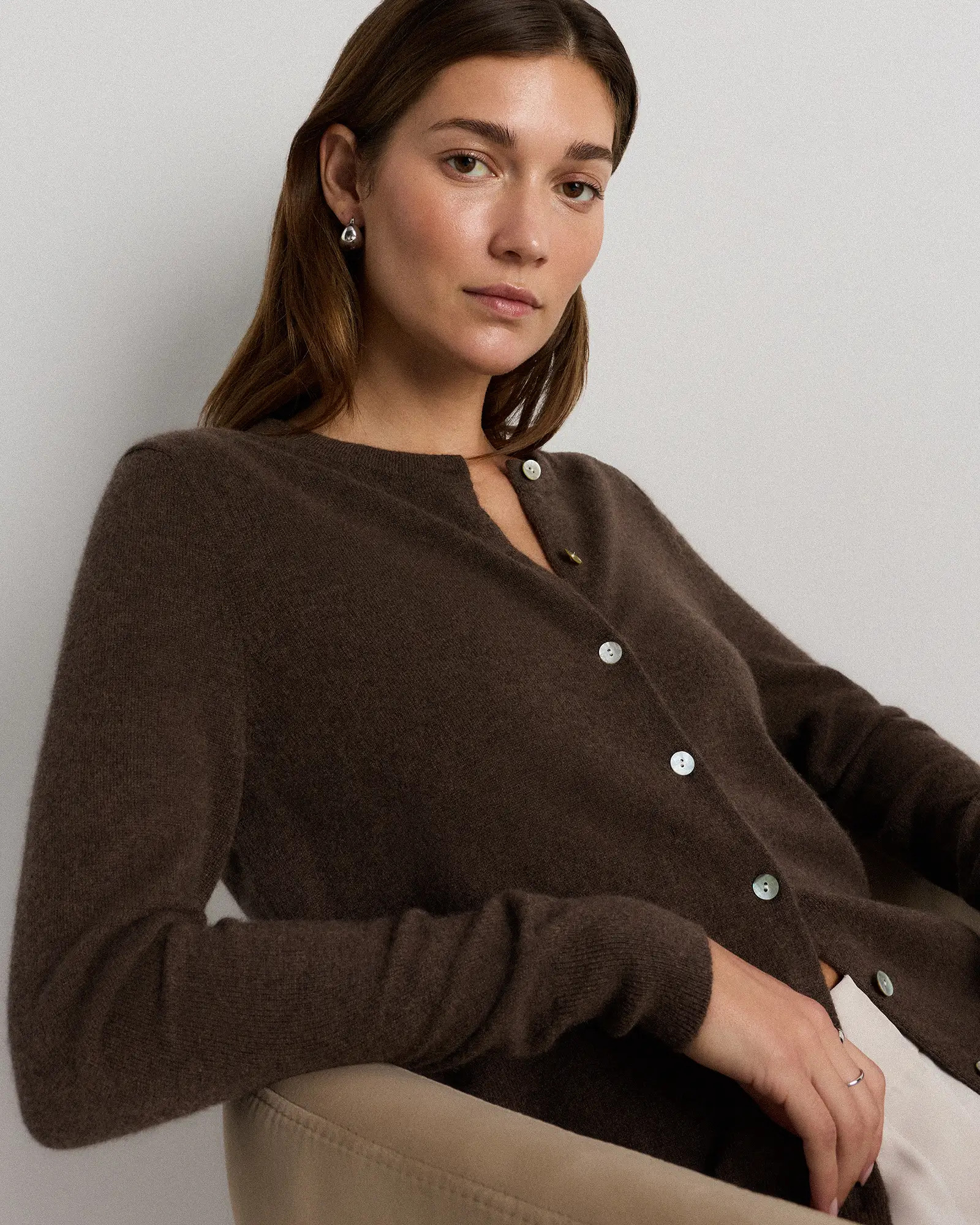 Mongolian Cashmere Cardigan Sweater | Quince in Brown | Quince