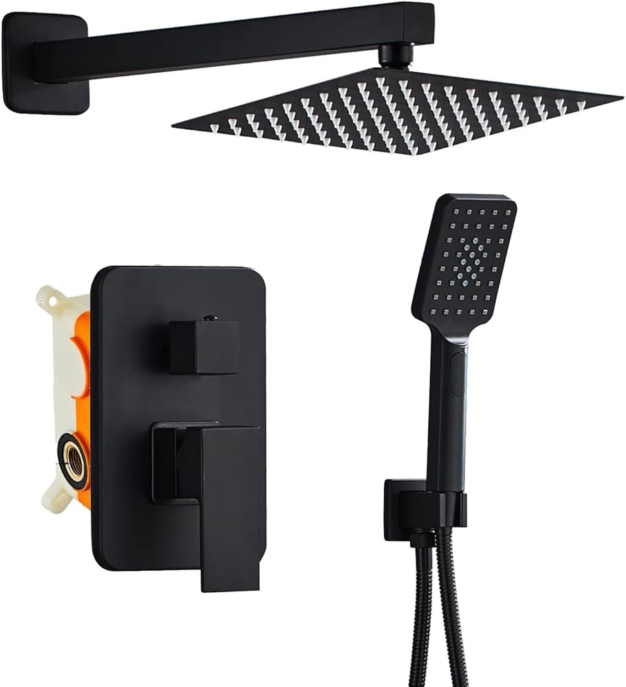 Anksaysh 8 Inch Shower System with Tub Spout, Black Shower Faucet Set for Bathroom, Square High P... | Amazon (US)