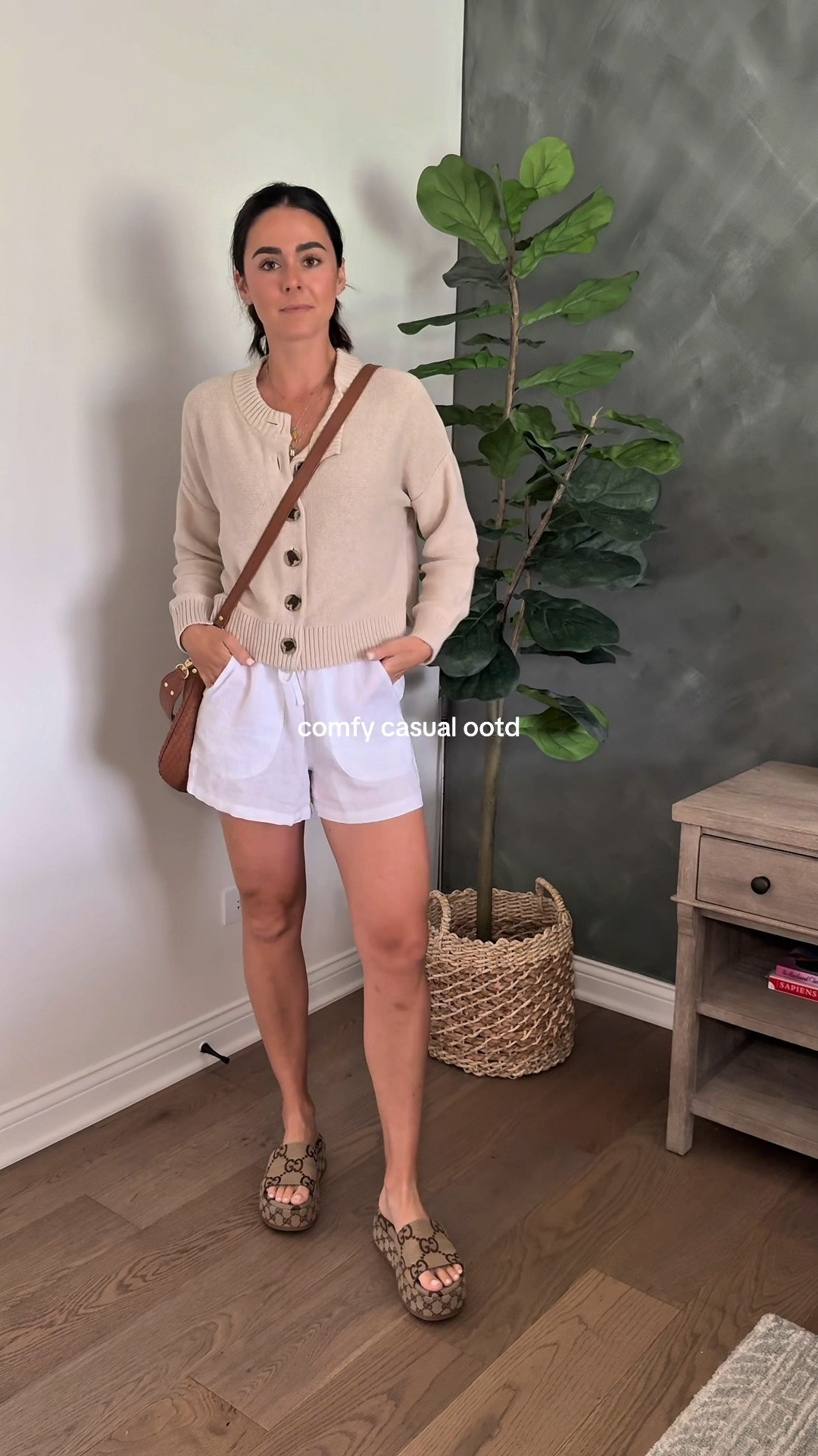 Linen is it this spring & summer 👏🏽 also loving this new bag - definitely going to be my go-to!! Everything is linked in my bio 🫶🏽  Use code INFG-25JAMIEHABERKORN10 for 10% off your purchase for new customers! 

Ootd, mom ootd, linen shorts, linen, cardigan, organic clothing, organic cotton, platform shoes, crossbody bag, spring ootd, summer ootd, quince 

#LTKSeasonal #LTKItBag #LTKSummerEdit