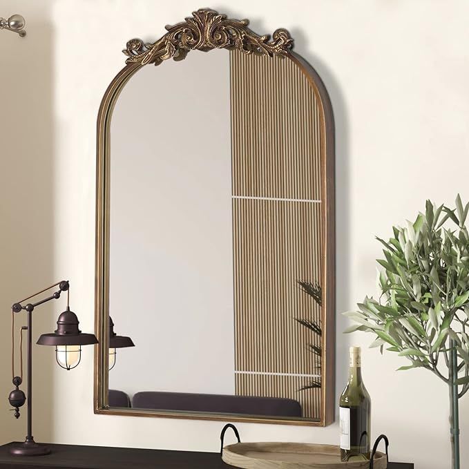 Clavie Antique Gold Mirror, Arendahl Traditional Arch Mirror, Carved Elegant Arch Bathroom Mirror... | Amazon (US)