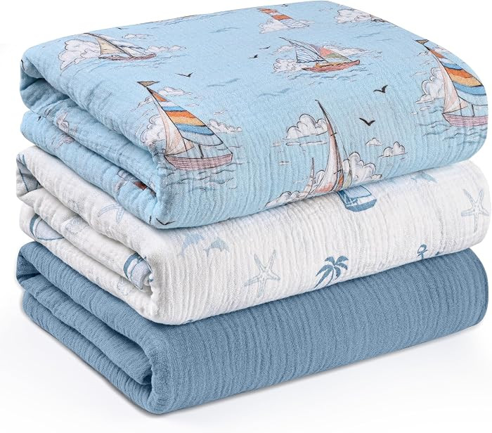 Muslin Swaddle Blankets for Newborn, 3 Pack Breathable Soft Receiving Blanket, Large 38 x 40 inch... | Amazon (US)