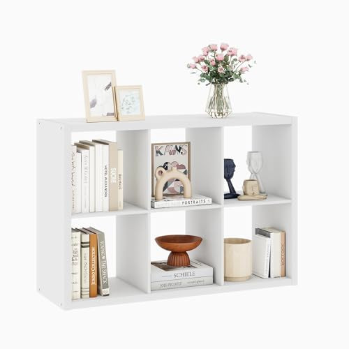VPSMAT White 6 Cube Storage Organizer, 13 Inch Storage Organizer Cubes, Wooden Closet Cubby Shelving, Wood Vertical Bookshelf with 6 Cubby Shelves for Bedroom, Living Room, 14.6 x 43.8 x 30.7, White | Amazon (US)