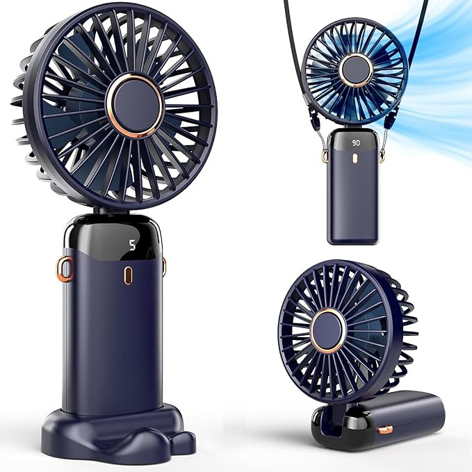 Koonie Portable Handheld Fan, Battery Operated Fan with Base, 8 Hours, Digital Display, 5 Speeds,... | Amazon (UK)