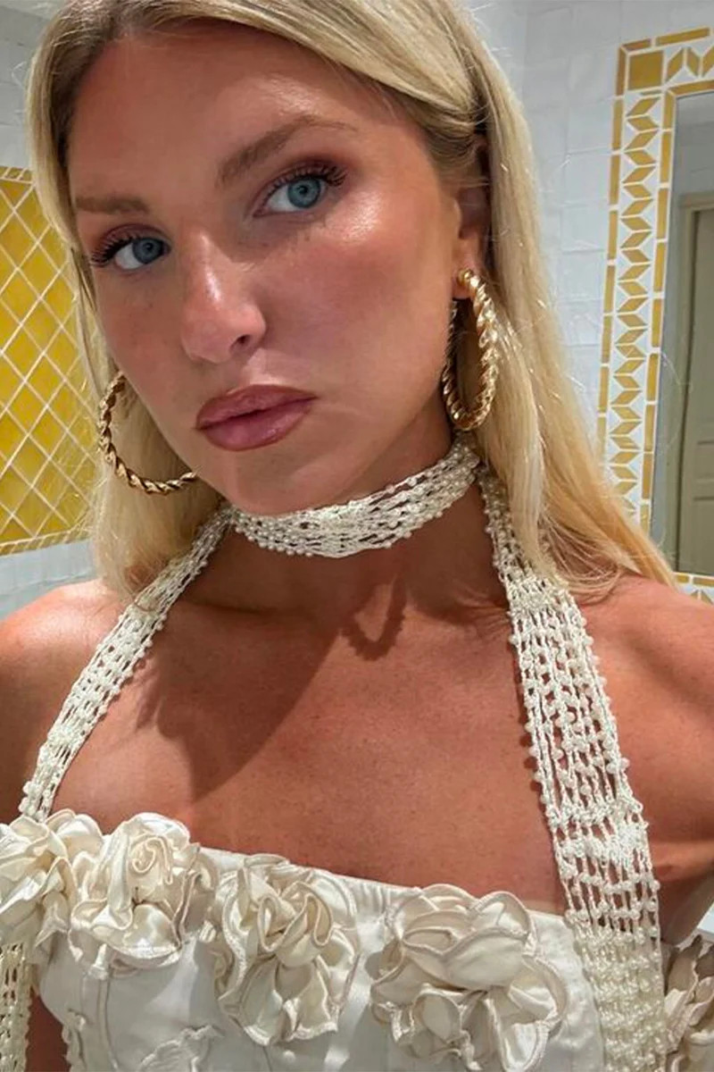 Audrey White Pearl Neck Scarf | 12th Tribe