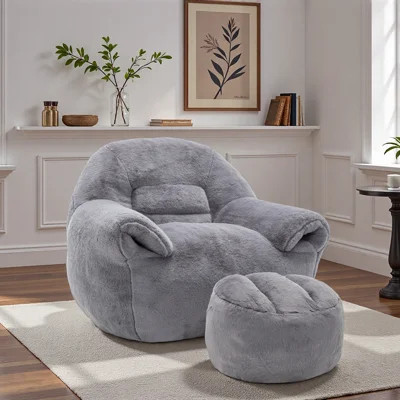Bean Bag Chair, Comfy Bean Bag Sofa with Back Support, With Footstool,Faux Fur Bean Bag Chair for Adults and Kids, Stuffed Floor Sofa for Living Room, | Wayfair North America