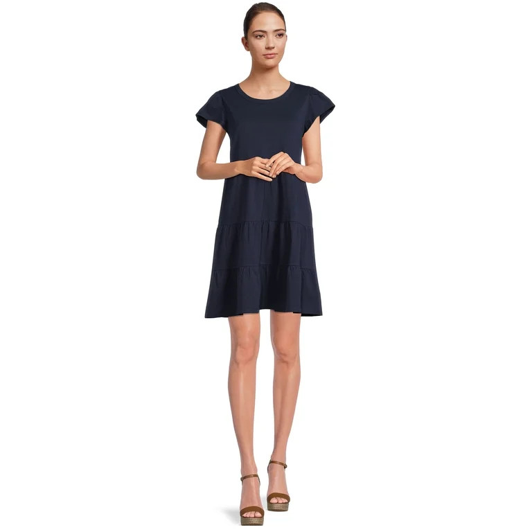 Time and Tru Women's Short Sleeve Tiered Knit Dress, Sizes XS-XXXL - Walmart.com | Walmart (US)