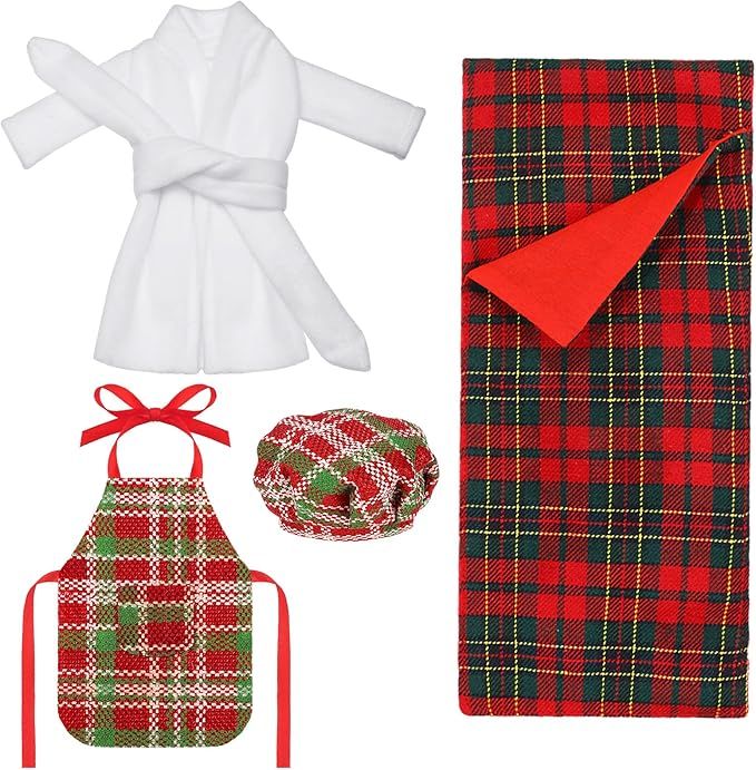 Sleeping Bag Christmas Accessory for Elf Doll, Including Christmas Doll Sleeping Bag, Bathrobe, A... | Amazon (US)
