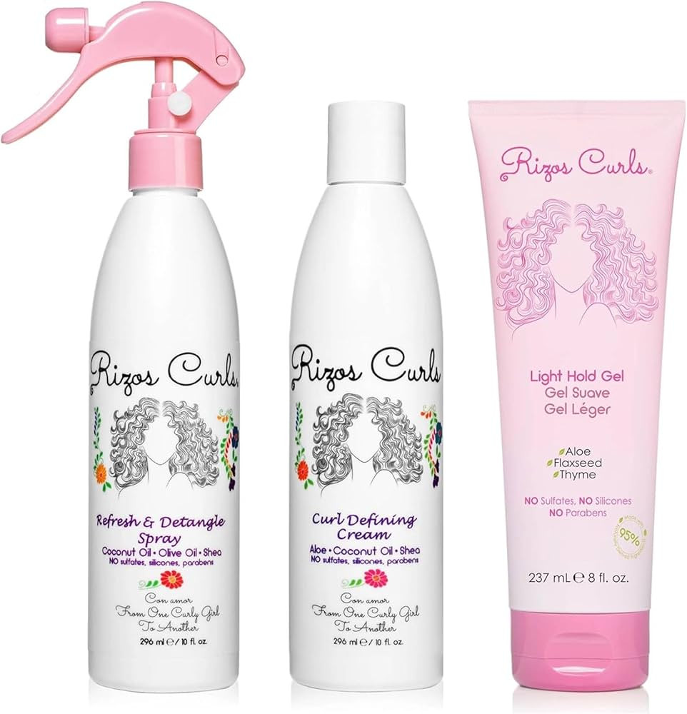 Rizos Curls Styling Starter Kit, Refresh and Detangle Spray & Curl Defining Cream & Light Hold Ge... | Amazon (US)