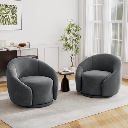 UIXE Swivel Barrel Accent Chairs Set of 2, Velvet Upholstered Armchair for Living Room, Modern Swivel Round Club Chair Single Sofa Bedroom Reading Seat - Gray | Amazon (US)