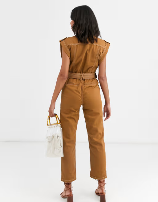 River Island utility boilersuit in tan | ASOS (Global)