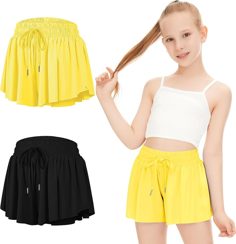 Girls Flowy Shorts Butterfly Shorts for Kids with Pocket 2-in-1 Athletic Shorts Running Shorts fo... | Amazon (US)