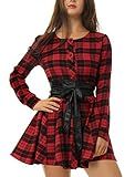 Allegra K Women's Plaids Long Sleeves Button Down Belted Party Mini A-Line Shirt Dress | Amazon (US)