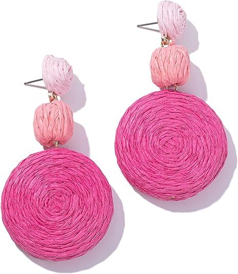 Statement Raffia Earrings Boho Round Dangle Ball Earrings Cute Handmade Summer Earrings Bohemian ... | Amazon (US)