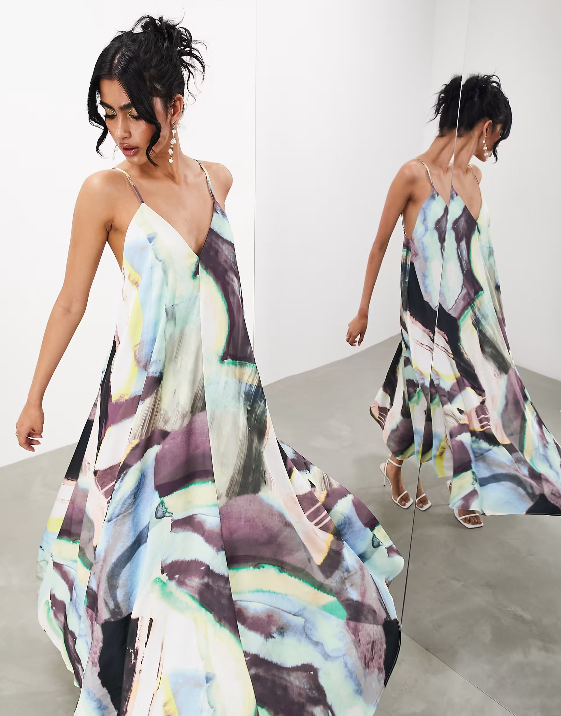 ASOS EDITION statement strappy v neck maxi dress in abstract print | ASOS (Global)