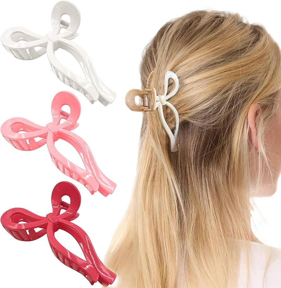 3 PCS Bow Hair Claw Clips Nonslip Large Hair Clips Butterfly for Thick Hair Ribbon Clips Hair Acc... | Amazon (US)