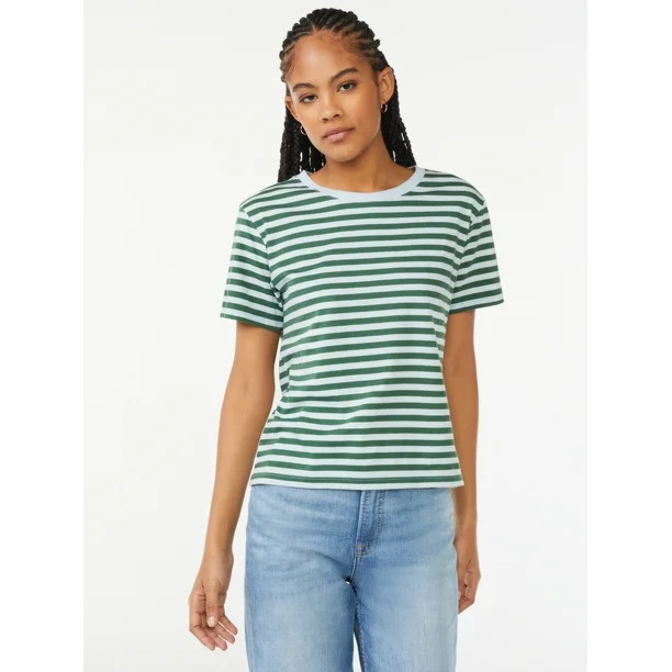 Free Assembly Women's Boxy Cropped Tee with Short Sleeves | Walmart (US)